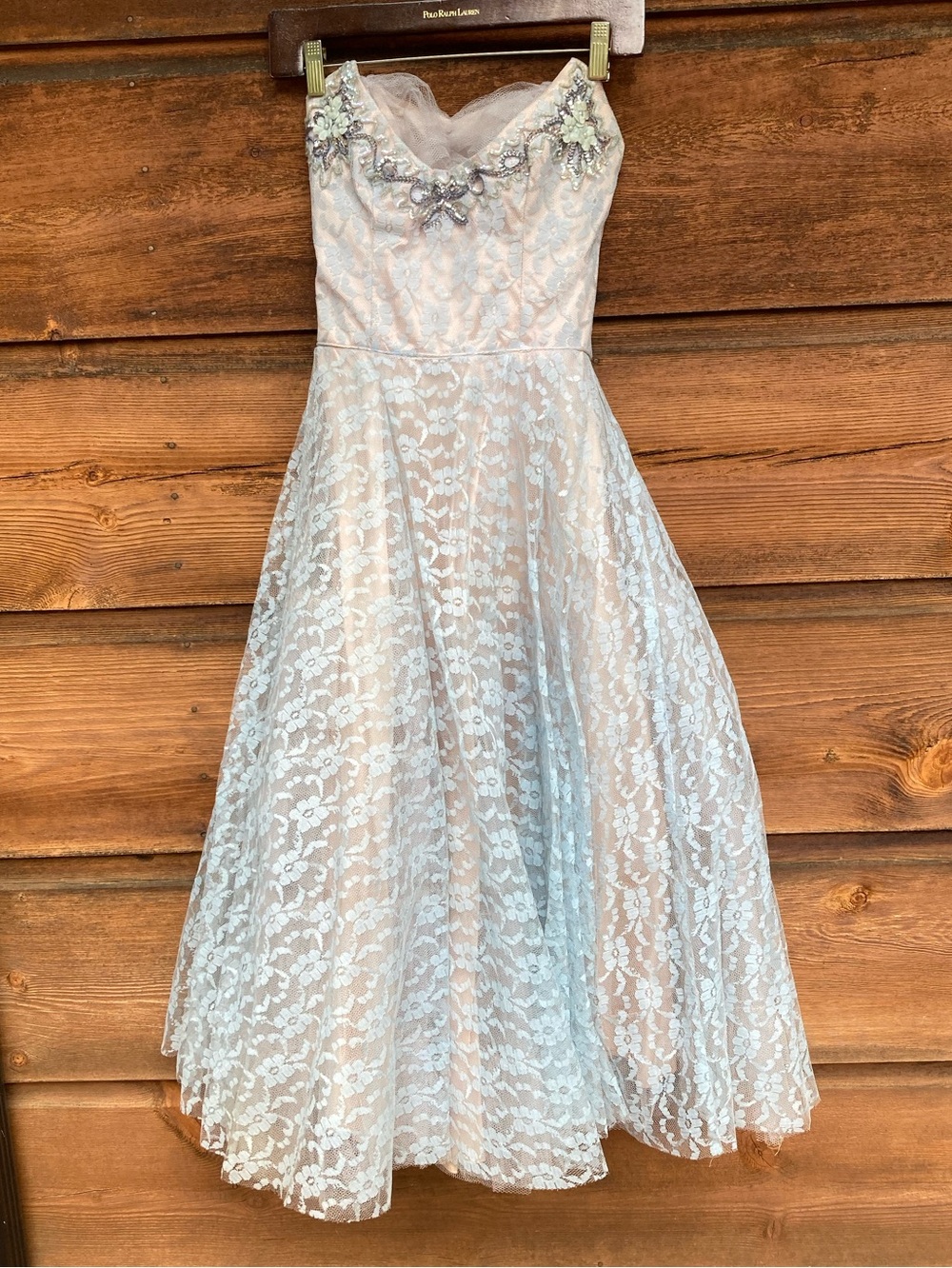 Vintage Blue Lace Strapless Dress